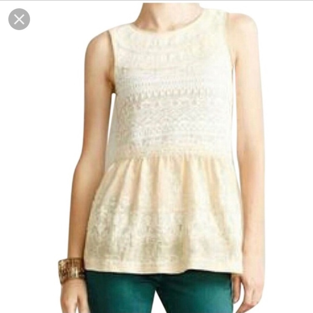 Anthropologie Embroidered Peplum Top